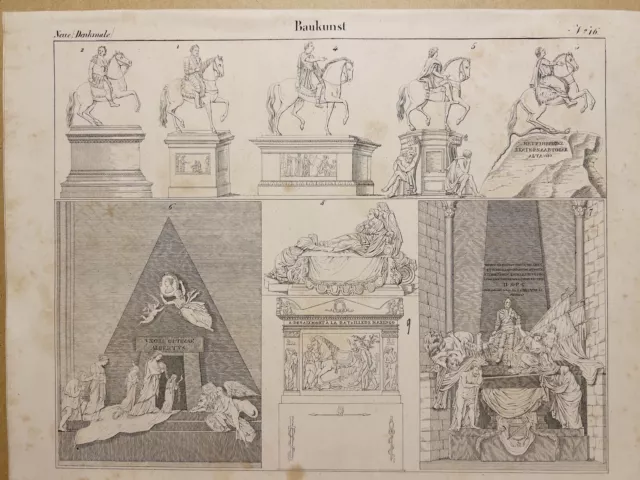 Antiquarische Lithographie 1833 Statue Sculpture Kunst Monument Peters I Denkmal