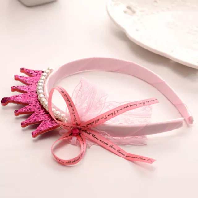 Girls Hair Bands Pearls Resin Lace Bow Ribbon Crown Princess Kids Accessori-*- 2