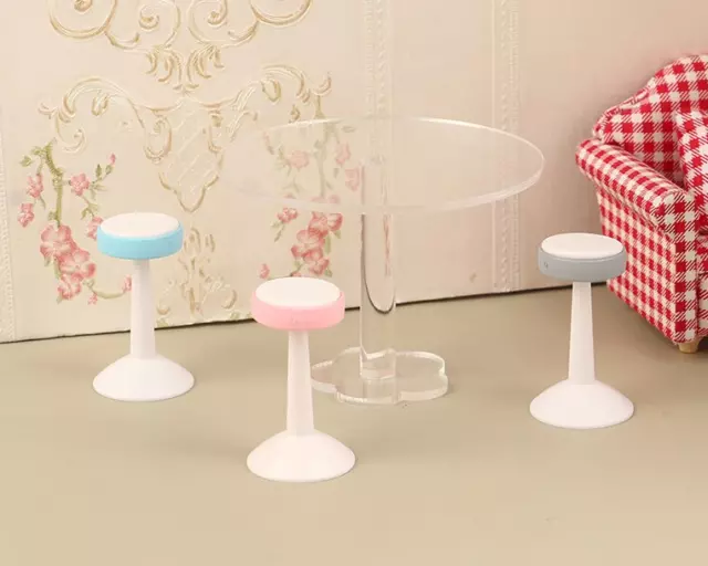 1:12 DOLLHOUSE MINIATURE Acrylic Round Table with three stools £9.40 -  PicClick UK
