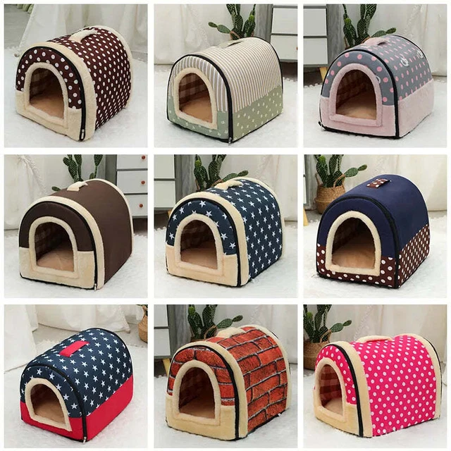 Dog House Kennel Soft Pet Bed Tent Indoor Enclosed Warm Plush Sleeping Nest Bask