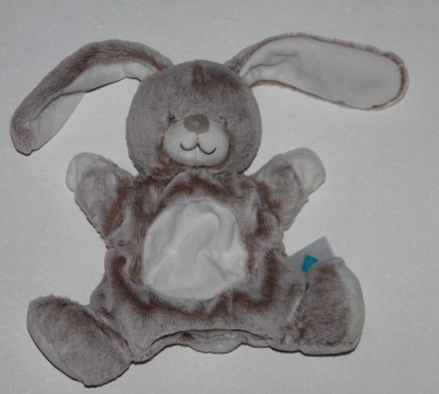 Doudou Peluche Tex Baby Lapin Marionnette Beige Marron Blanc Neuf