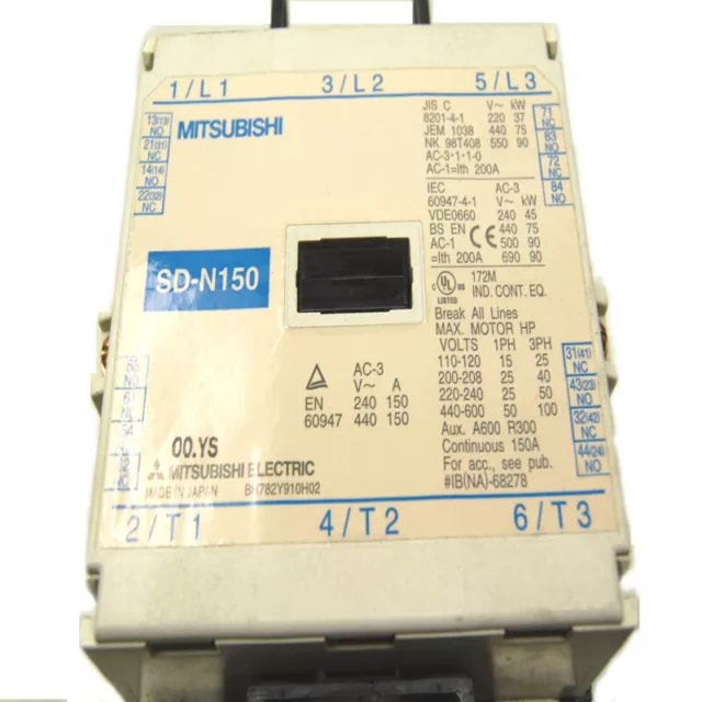 Mitsubishi SD-N150 Continuous 3-Pole 150A Magnetic Contactor/Starter 24VDC Coil 2