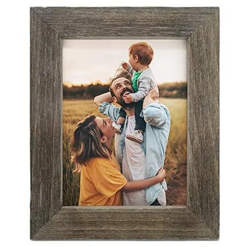 8.5x11 Rustic Farmhouse Distressed Picture Frame, Weathered Grey, Built-in