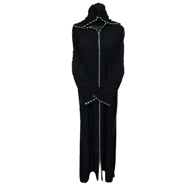 Women's Moroccan Black Cotton Long Sleeve Hooded Djellaba Jalabiya