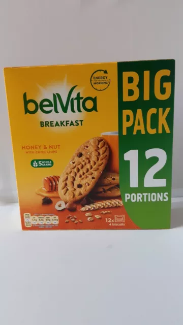 Belvita Frühstück Honig & Nuss mit Schockchips 12 Packungen mit 4 Keksen BRANDNEU