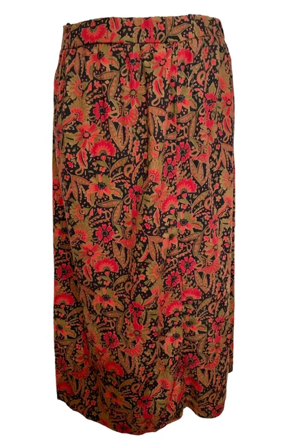 Gonna midi floreale vintage anni '80 Richards rossa nera e marrone taglia 12