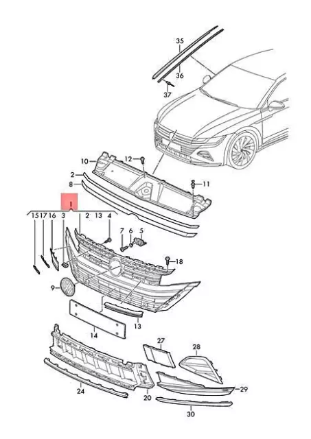 Genuine Radiator Grille With Chromed Trim Strips 3G8853651ASZLL