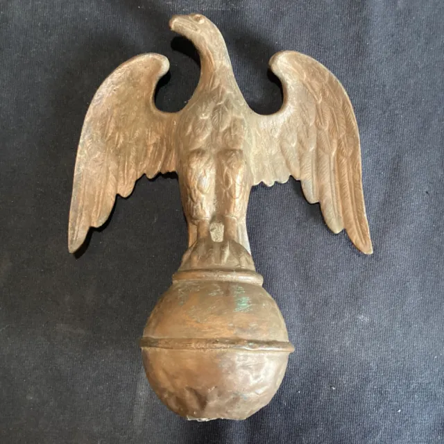 Antique Civil War Period Brass Bronze Eagle Flag Pole Topper Finial