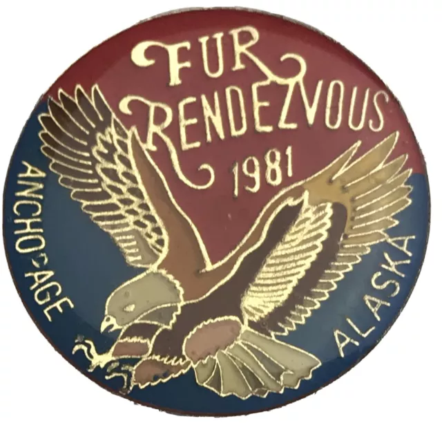 Fur Rendezvous Bald Eagle Anchorage Alaska  Pin Vintage 1981 80s Metal Enamel