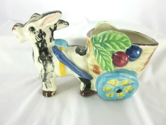 Vintage Donkey Pulling Cart Planter Made in Japan