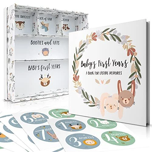 Beautiful Baby Memory Book with Keepsake Box and Stickers - First 5 Years