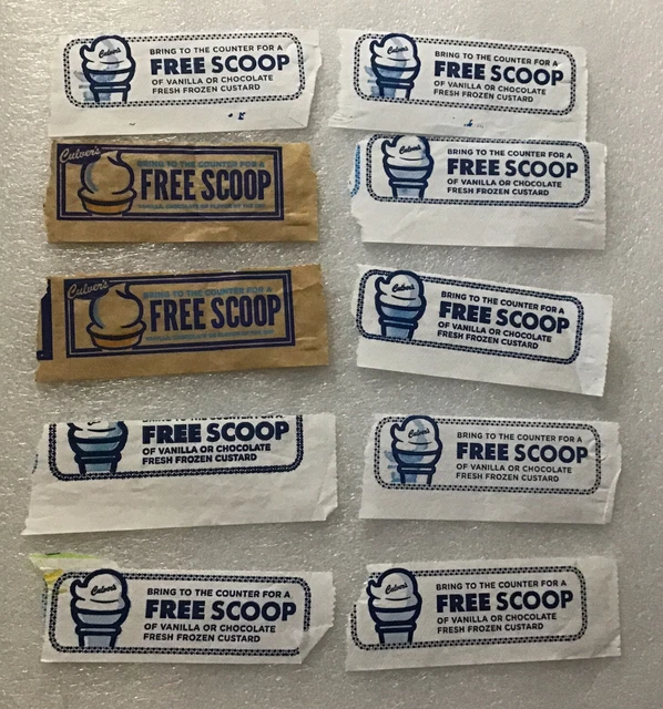 10 “CULVER’S FREE SCOOP” CUSTARD COUPON “CHOC or VANILLA” NO