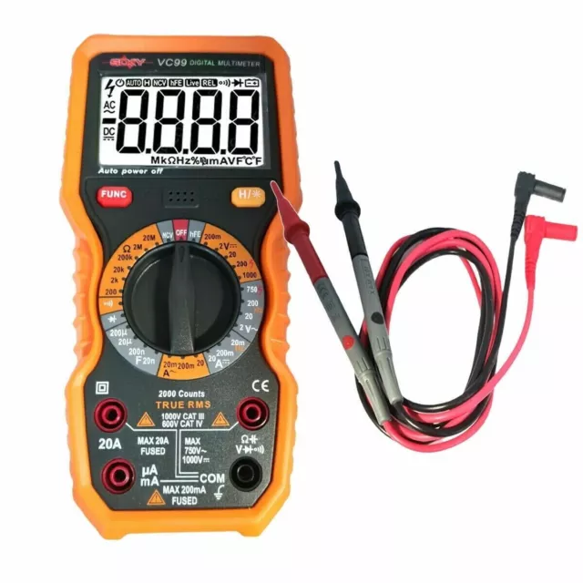Tester Multimetro Digitale Puntali Rilevatore Ampere Farad Ohm Vc99 Ac Dc 1000V