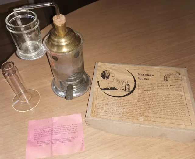  Antiker Inhalationsapparat mit Originalkarton und Original Anleitung