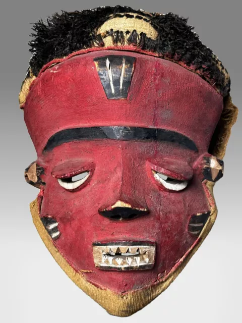 African Hand-Carved Authentic Pende Mask (Congo) Red Pigment