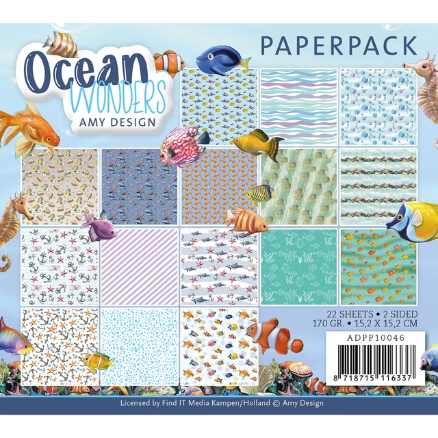 Amy Design Paperpack Set Ocean Wonders - 22 Hojas - 170g - 15,2x15,2cm