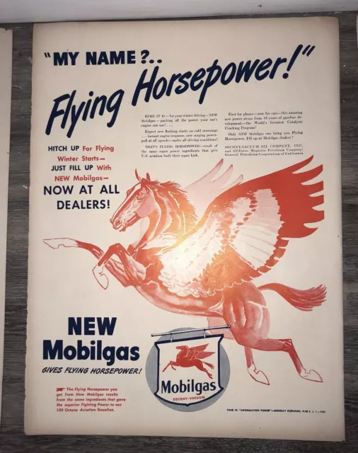Vintage 1945 Mobilgas Hitch Up & Fill Up Flying Pegasus ad
