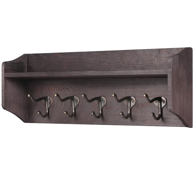 Coat Hooks with Storage Shelf Wall-Mounted, Rustic Wood Hanging Coast
