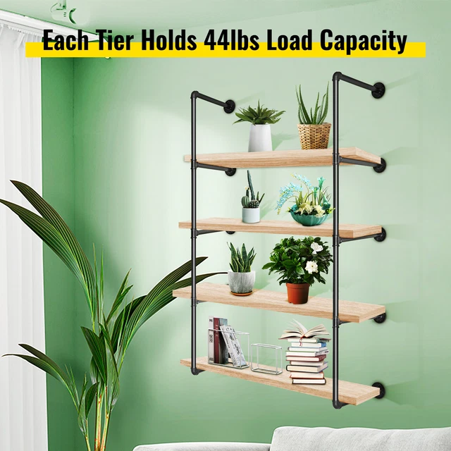 VEVOR 4Tier Industrial Wall Mount DIY Pipe Shelf Bookshelf Storage Shelf Bracket 2