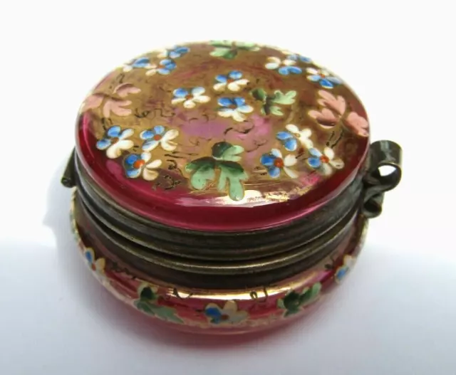 Victorian Collectable Cranberry Gold Gilt Enamelled Glass Snuff/Trinket Box jar