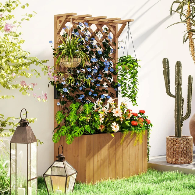 Outsunny Hochbeet Rattan Blumenkasten Mt Ständer  Blumenkübel, 3 St Pflanzkasten Verzinkter Stahl Grau
