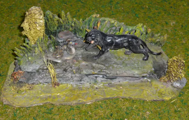 Schwarzer Panther & Kobra Schlange Zoo Gehege Diorama Elastolin Masse Figuren