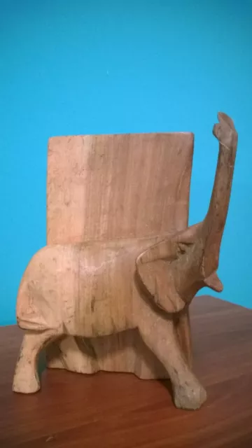 Hand Carved  "CHARGING ELEPHANT" Wood Figurine -Bookend Collectibles (1)