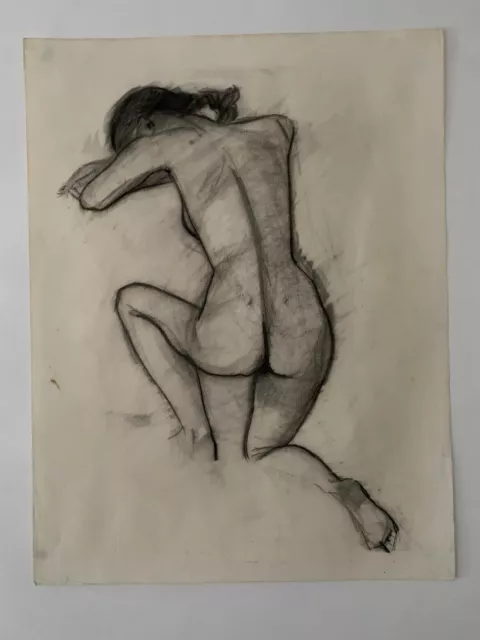 Fusain Sur Papier A Le Brun Femme Nue Etude Anatomie W396