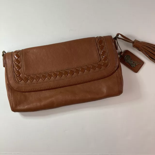 Carlos Santana Clutch Handbag Faux Leather Rust with Tassel