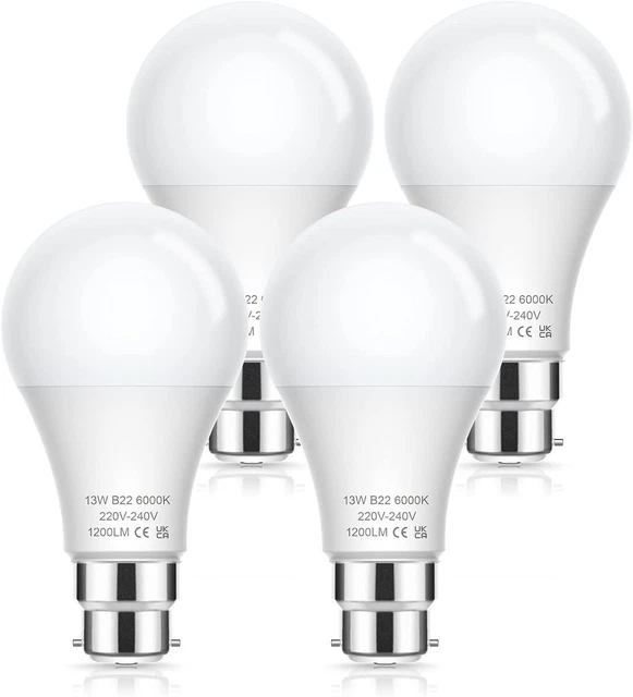 EvaStary 100W Equivalent Bayonet Light Bulb, 4 Pack 13W B22 LED Bulbs BC GLS...
