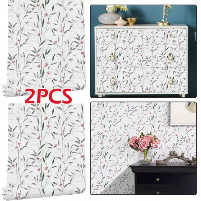 2PCS Vinyl Floral Wallpaper 6m Waterproof Furniture Contact Paper DIY Wall Decor