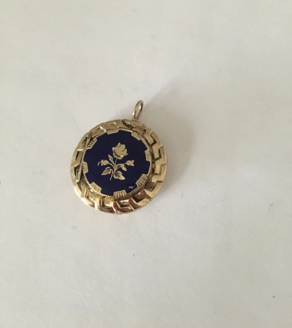 Antique Victorian 14k Gold Blue Enamel Hidden Locket Rare Pendant