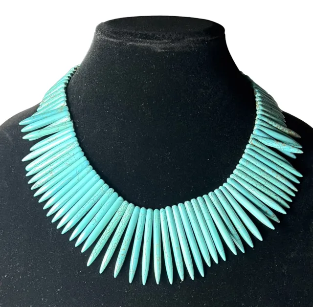 Turquoise Howlite Spike Necklace .75”-2” Spikes 19” long