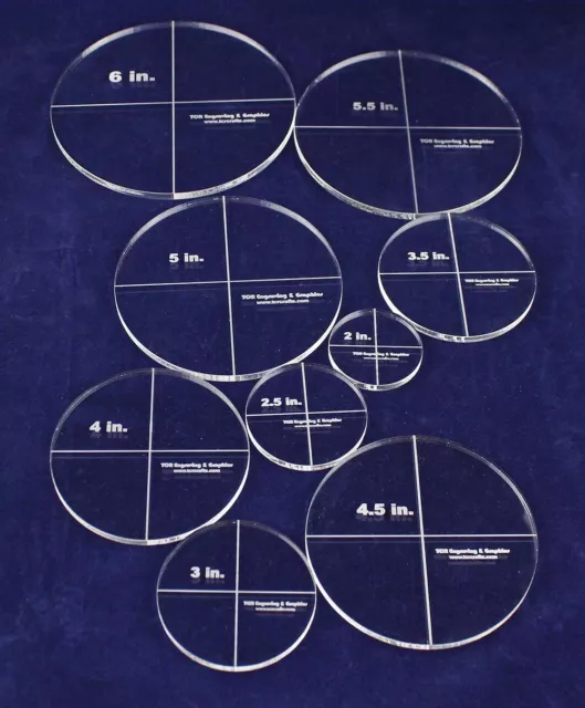 9 piece Circle Set- Actual Size-Laser Cut Quilt Templates - 1/4" Acrylic-Clear