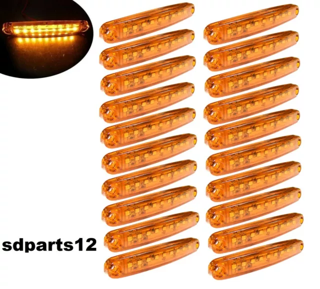 20x Segnalatore Luce Ingombro 9 Led Laterale 12v 12 Volt Arancio Camion Rimorchi