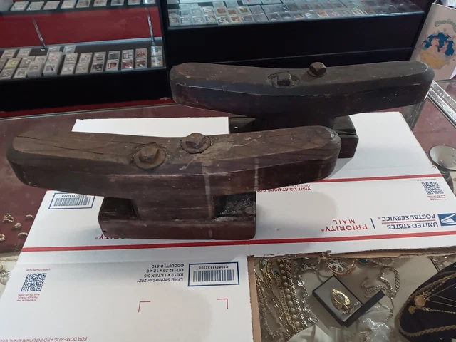 Pair of 15" Antique Teak? Wood Boat Cleats