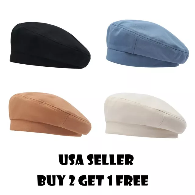 Solid Color Canvas Women Vintage French Style Beret Hat Cap Fall Spring Winter