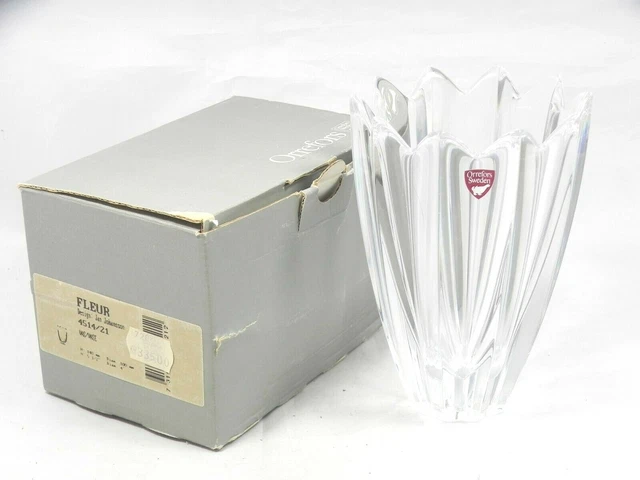 ORREFORS Sweden Lead Crystal Jan Johansson FLEUR 5 1/2" Swedish Flower Vase, BOX