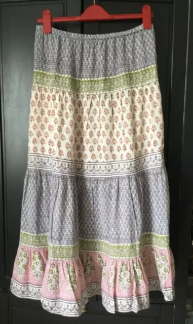 East Anokhi 16 Indian maxi skirt boho gypsy style blue, ivory, green & pink vgc