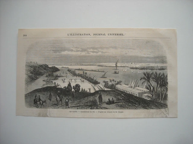 Gravure 1866. Egypte. Le Caire. Inondations Du Nil. Par M. Pharamond Blanchard.