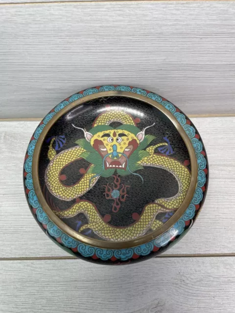 Antique Chinese 19th Century Cloisonne Enamel Dragon Bowl