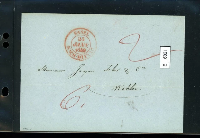 BM2542, Schweiz Vorphilatelie, Brief nach Wohlen (Aargau), aus Basel, 1849