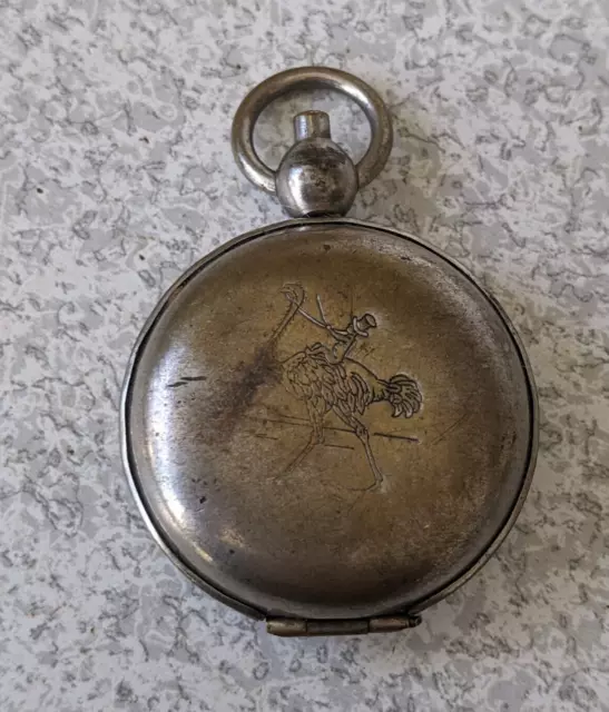 Antique French ? Silver Plated Snuff Box / Coin Holder ? Fob  - Man On Emu