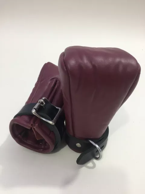 Real Soft Leather Bondage Padded Mitts With Lockable Buckle  (Maroon Color)