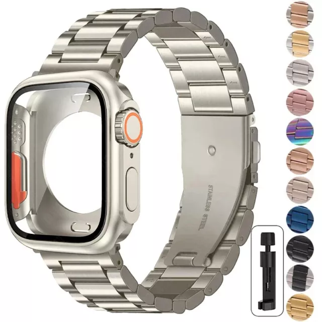 Edelstahl Armband Wechsel zu Ultra Hülle für Apple Watch 9 8 7 6 5 4 SE 44/45mm 2