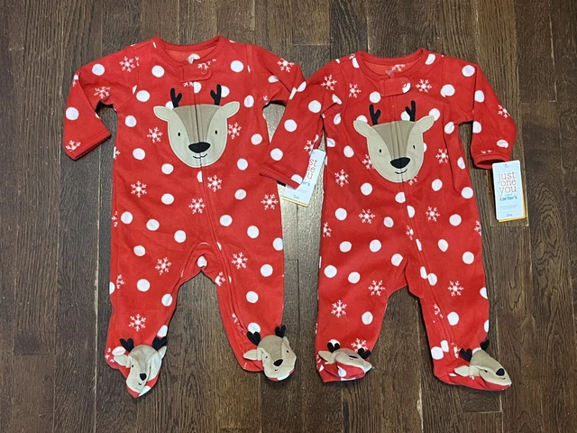 Lot of 2 Carter's Baby Infant Size 3 Months Fleece Footed One Piece Pajamas