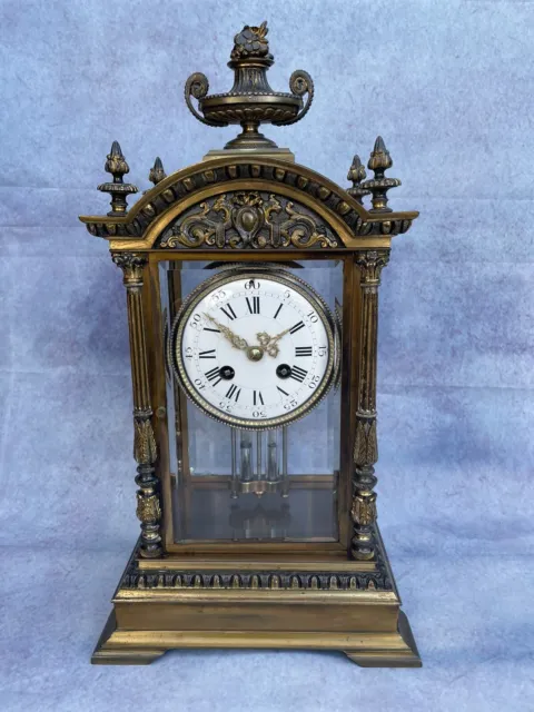 Superb C.1890 ‘ Maple & Co’ Bronze, Brass & Silver French 4 Glass Mantle  Clock