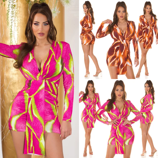 Vestito Donna Elegante Sexy Mini Abito Estivo Corto Maniche Lunghe Primavera da