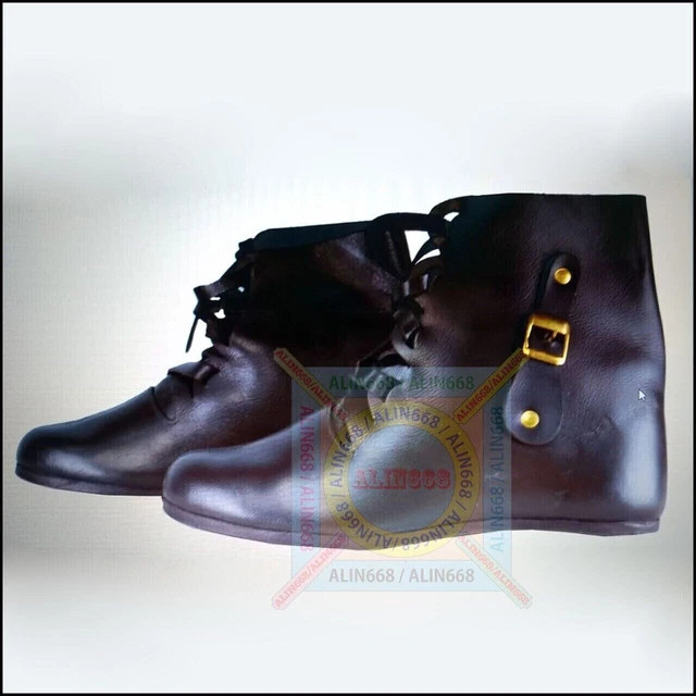 Medieval Leather Shoes Black Mens Renaissance Cosplay Pirate Viking Halloween