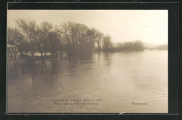 CPA Chatou, La crue de la Seine, January 1910, view taken from the Pont de Chatou, ino